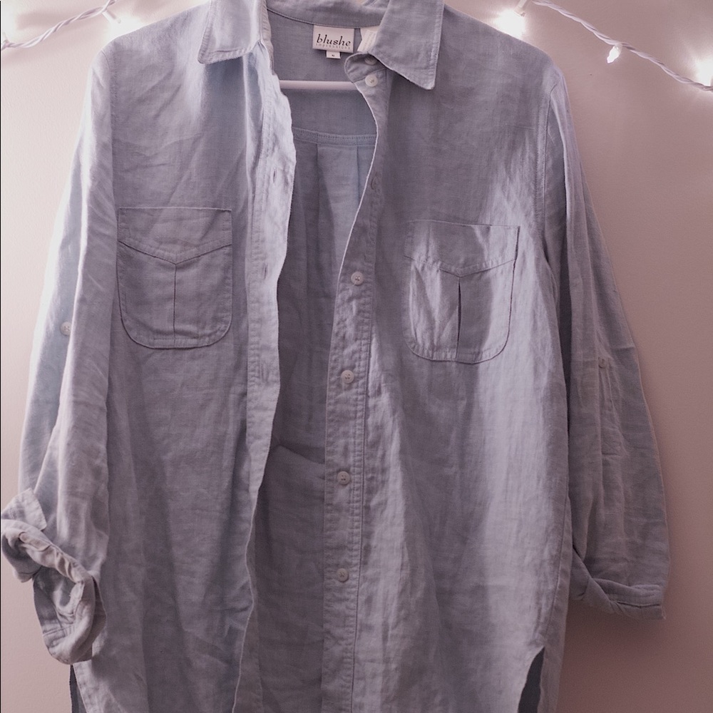 sky blue button up collared shirt